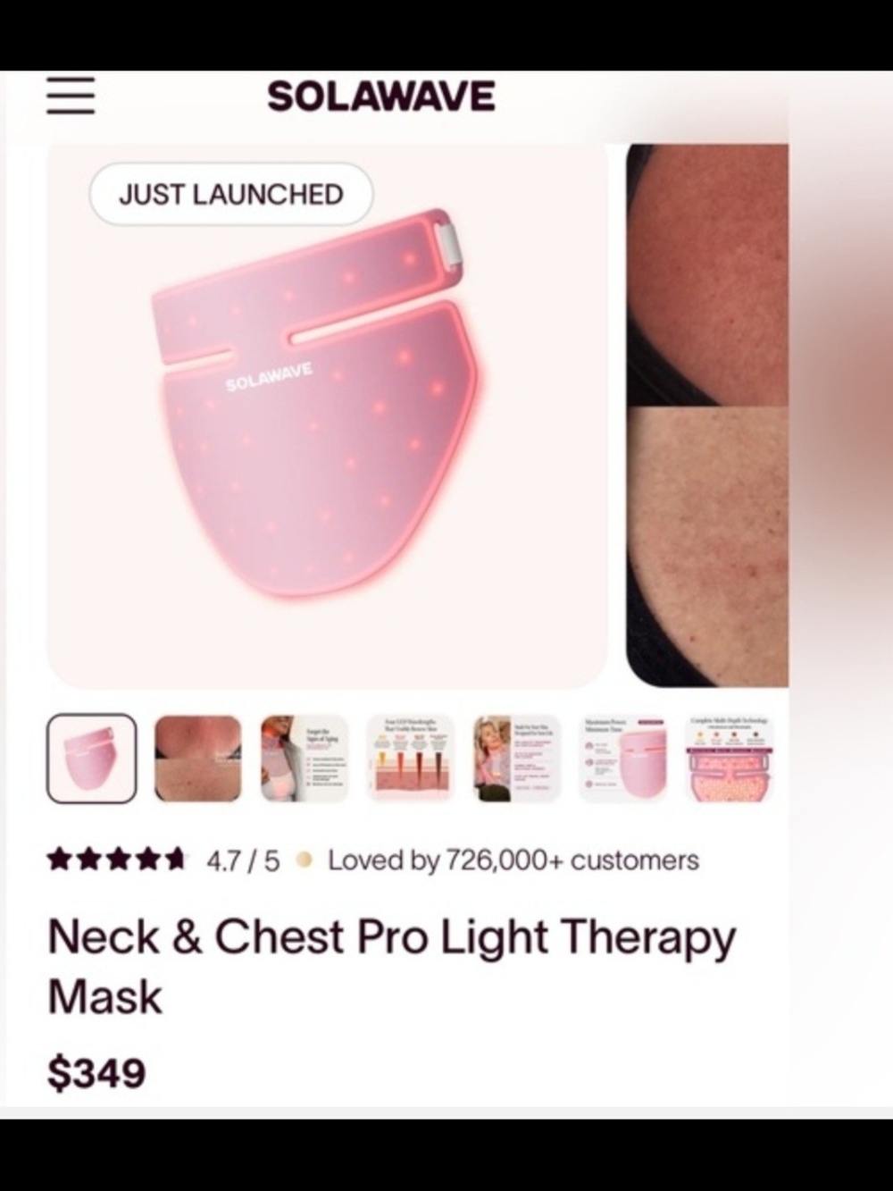 Solawave Neck & Chest Pro LED Therapy Mask NIB — Soft Pink